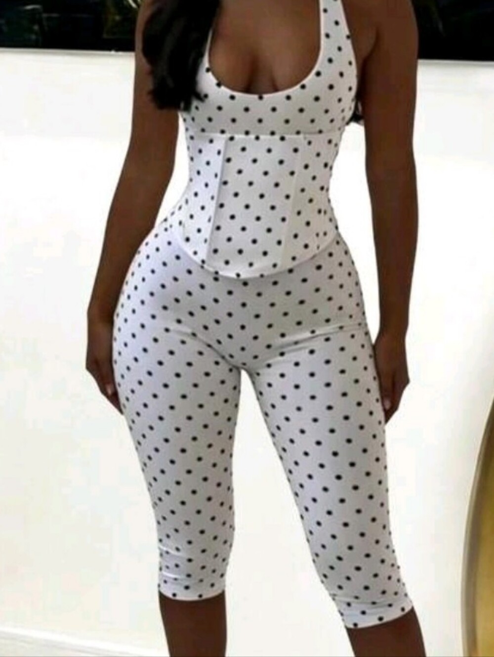 Polka Dot White Halter Jumpsuit Capri Pants